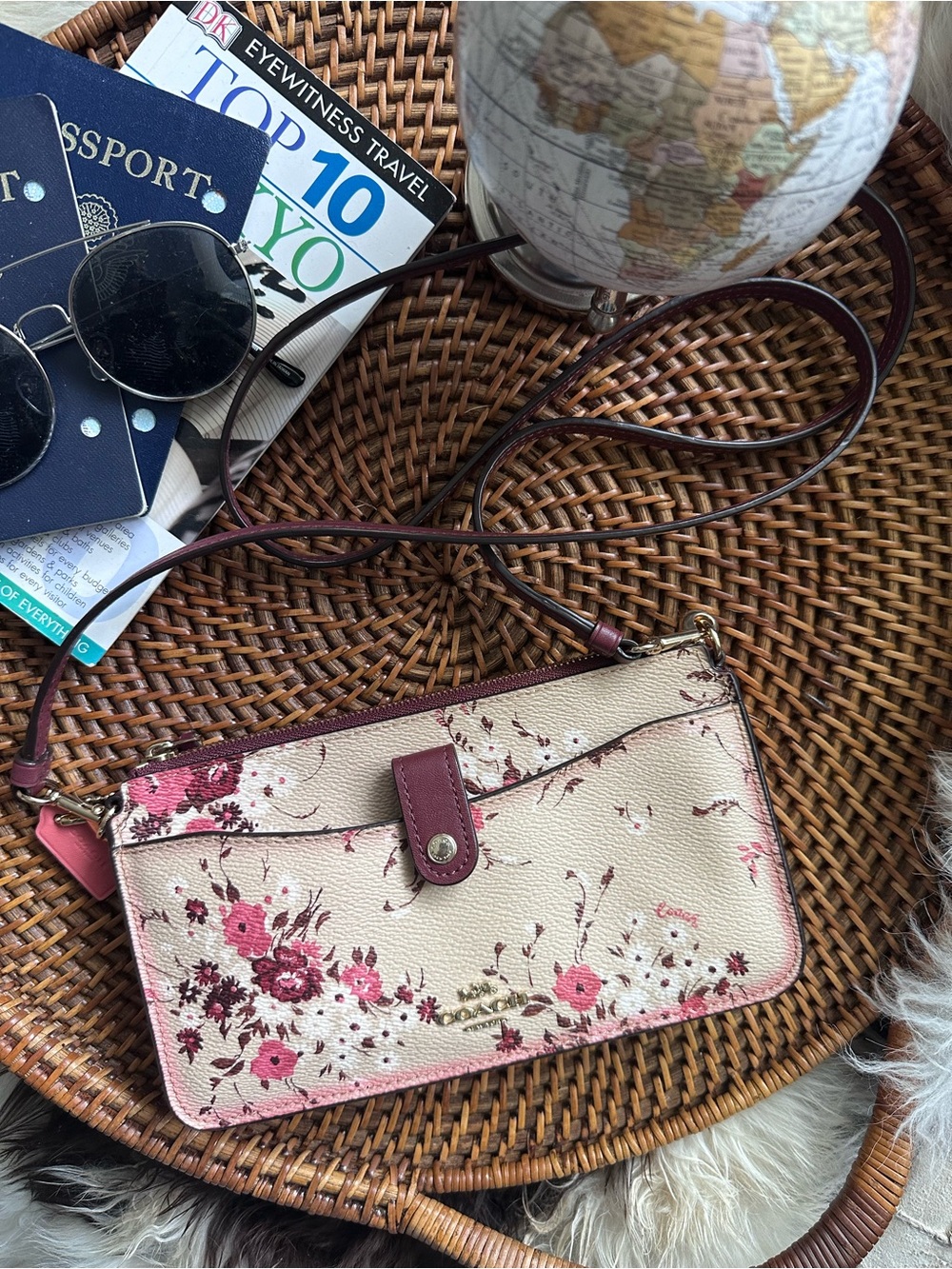Coach Floral “Nora Pop Up” Leather Crossbody Bag Wallet